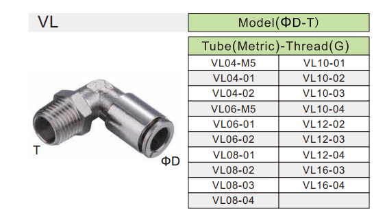 VL elbow air fitting specification VL elbow air fitting specification