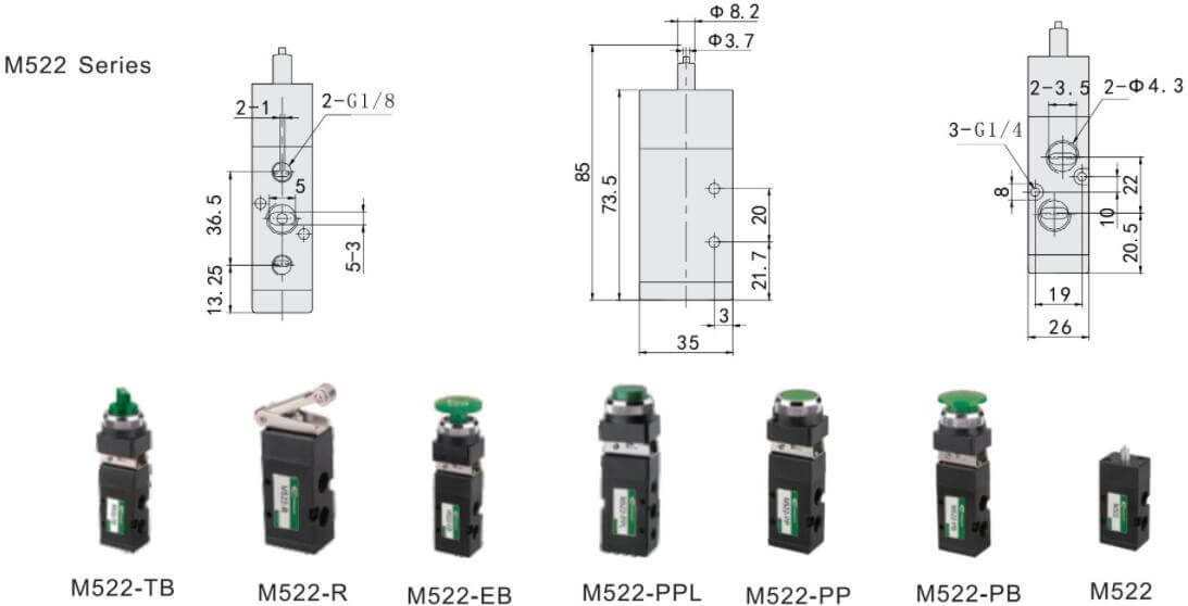 M522 Mechanical valve dimensions