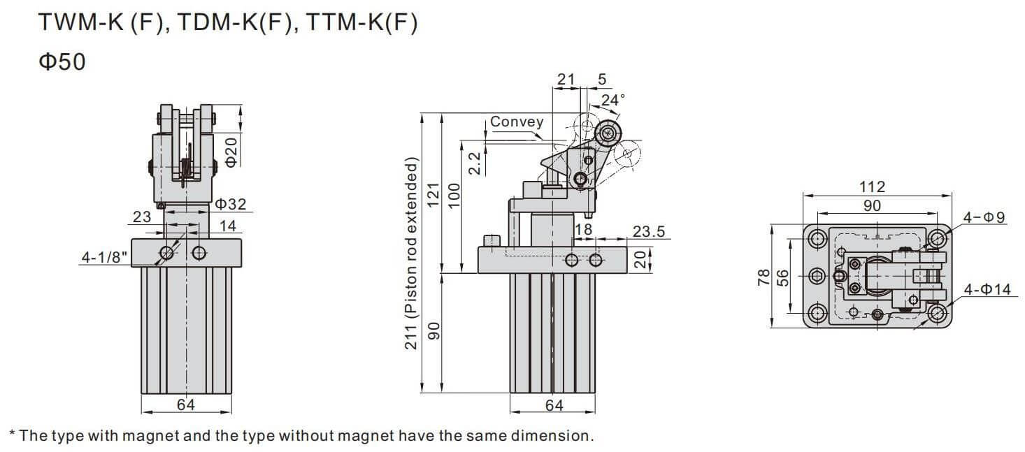 stopper air cylinder dimensions