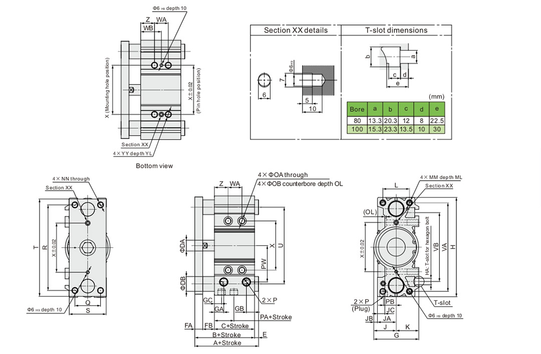 MGPL Series Ball Bushing Bearing Three Rod Guided Pneumatic