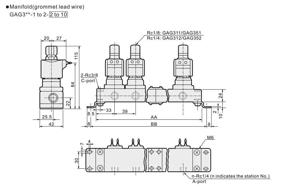 GAG 3-port Solenoid Valve dimension