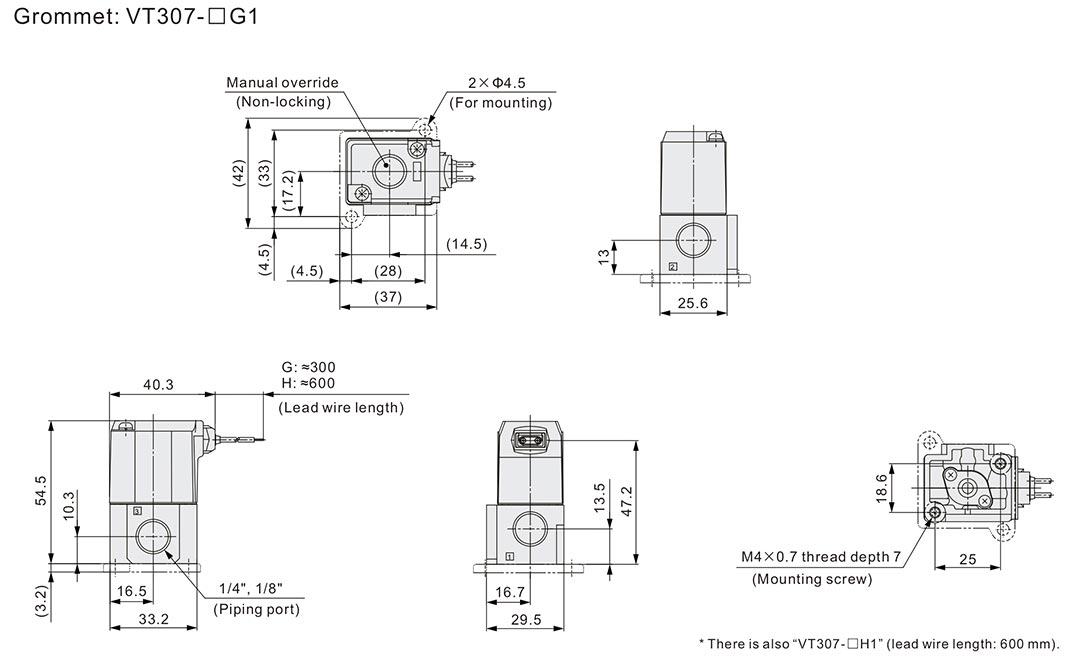 VT307 Series Direct Operated Poppet Type 3 Port Solenoid Valve (Rubber ...