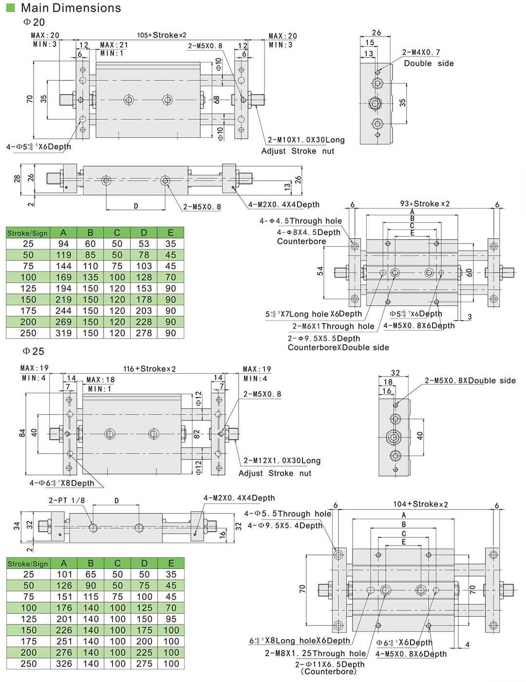 double acting pneumatic cylinder